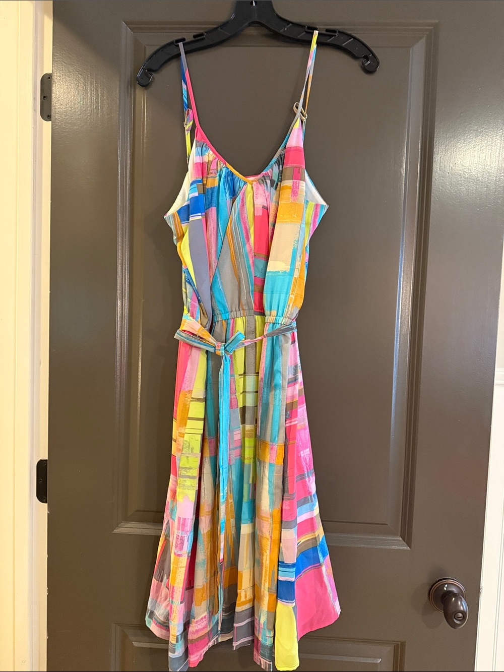 Trina Turk Multicolor Striped Midi Dress in Pink, Blue & Yellow